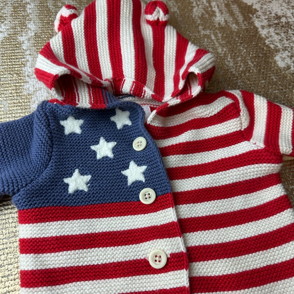 GAP Baby American Flag 4th of July Knit Cardigan Sweater | Size 0-3M - Picture 2 of 6